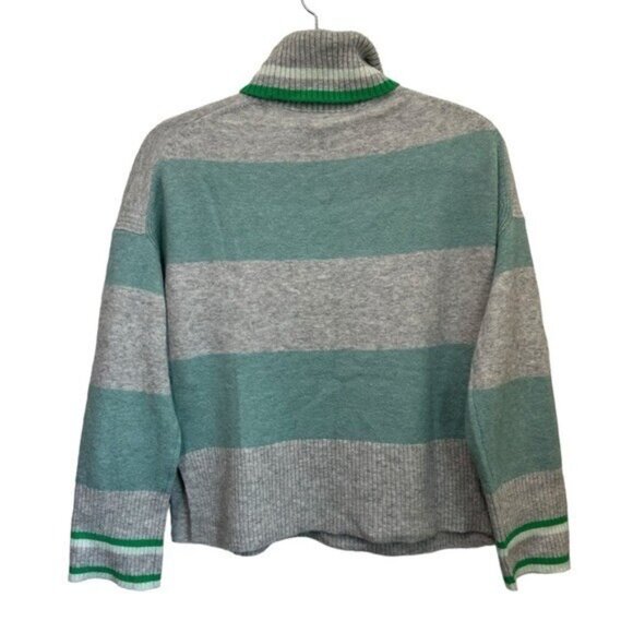J Crew Women's XS Striped Turtleneck Sweater Supersoft Yarn Green Gray BS045 - Picture 2 of 9